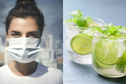 woman in pollution and drinks