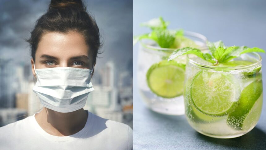 woman in pollution and drinks