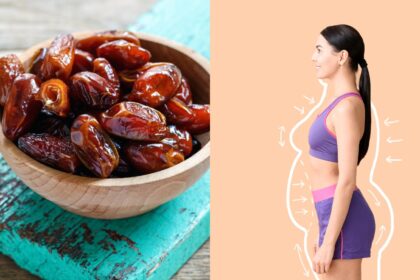 dates in a bowl and side profile of a woman