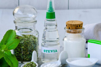 Five different Stevia products on a table