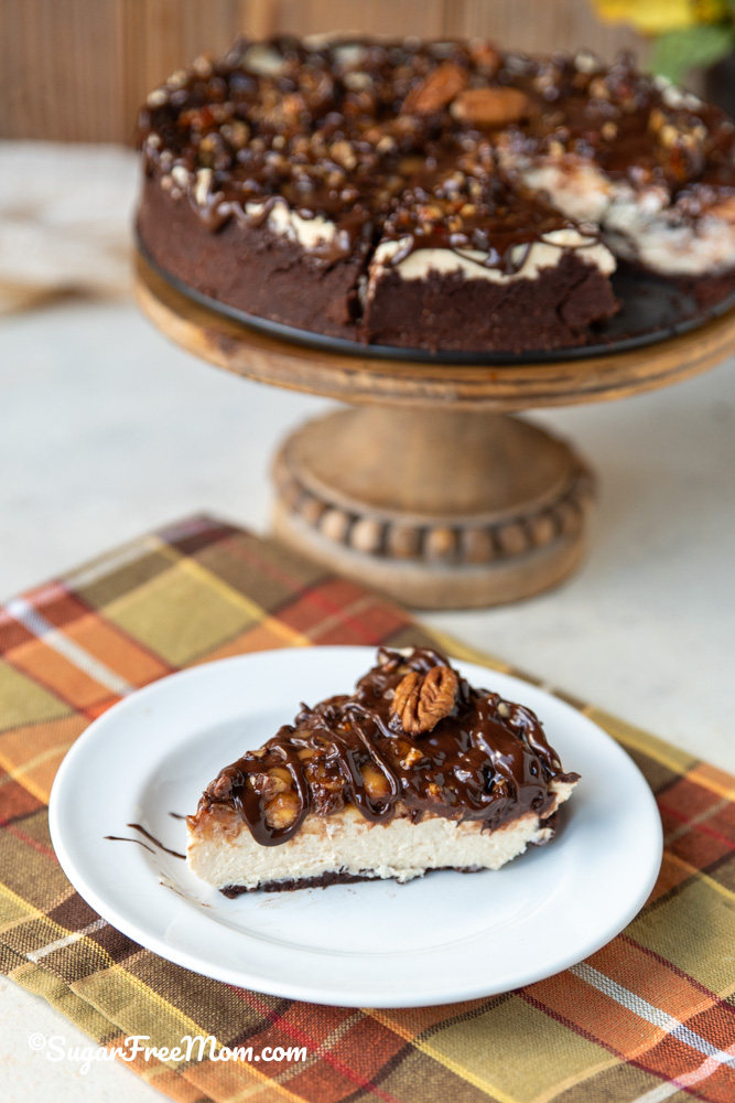 No-Bake Low-Carb Keto Pecan Caramel Turtle Cheesecake